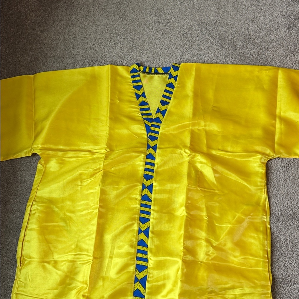 Yellow/Blue Satin Two Piece African Dress Set SIZE S-XL - Picture 3 of 7